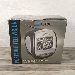 GPX TVP5 Portable Tv 5" Black White AM-FM Radio 3 Way Power New Open Box